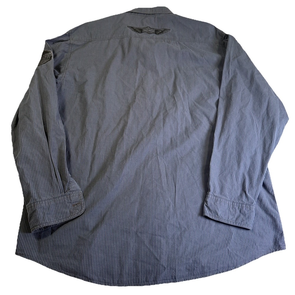 VTG Harley Davidson Long Sleeve Striped Button Up Shirt Embroidered Gray Mens L - Picture 8 of 9